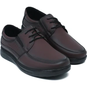 Magic Shoes Deri Bordo Renk Bağcıklı Klasik Mevsimlik Baba Ayakkabısı