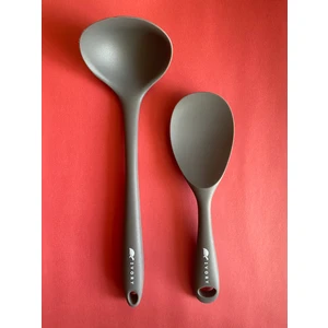 Sert Uçlu Isıya Dayanıklı Yanmaz Yapışmaz Silikon Kaşık Seti 2 Prç 22CM Kaşık 28CM Kepçe