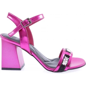 809-23Y Kadin  Bantli Taşli Topuklu Sandalet