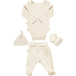 Tiny Lamb Pure 4 Parça Bebek Uzun Kollu %100 Pamuk Bodysuit Pijama Takımı Yenidoğan Organik Bebek Hediye Seti