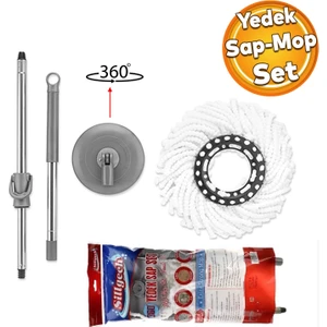 Yüzey Yer Temizleme Süper Emici Sillgech 360 Derece Dönen Saplı Mikrofiber Yedek Mop Paspas Set