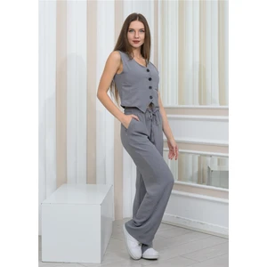 Kadın Keten Kumaş Yelekli Ikili Takım Gri