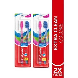 Extra Clean Dil Temizleyicili Arka Dişlere Uzanan Colors Orta Diş Fırçası 1+1 x 2 Adet