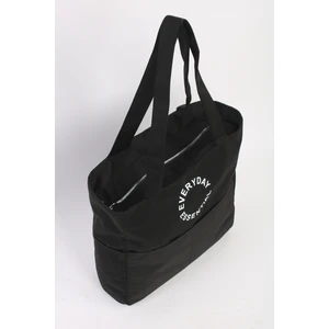 Soobepark 7 Bölmeli Fermuar Kapamalı Bondit Kumaş Shopper Omuz Çantası Siyah