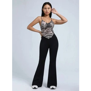 Fancy&dancy Kadın Siyah Dalgıç Kumaş Ispanyol Paça Yırtmaçsız Tayt 4066