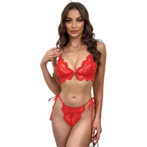 Fancy&dancy Kadın Bağlama Detaylı Şık Iç Çamaşır Takımı - Dantelli Sütyen Külot Takımı 7100