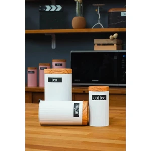 Sırça Sepeti Metal Çay Kahve Şeker Saklama Kabı Kavanoz - Beyaz 3'lü