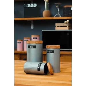 Sırça Sepeti Metal Çay Kahve Şeker Saklama Kabı Kavanoz - Gri 3'lü