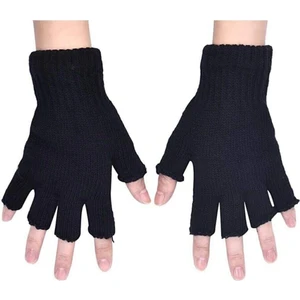 Yarım Parmak Kesik Siyah Eldiven Unisex 1 Çift Sıcak Tutan Yün Kışlık Kadın Erkek