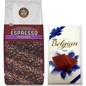 Kahve Dünyası Espresso Çekirdek 1 kg ve Ikea Belgian Milk Chocolate 100 gr