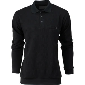 Erkek Mevsimlik Düğmeli Polo yaka Uzun Kollu Fileto Cepli Rahat Kesim Tam Kalıp Jakarlı Model Likralı Pamuklu Kumaş Sweatshirt