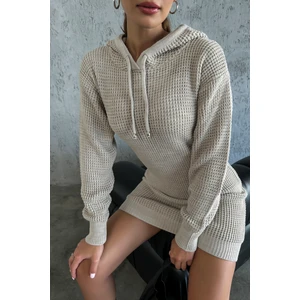 Nosia Fashion Kapüşonlu Uzun Kollu Vizon Renk Triko Elbise