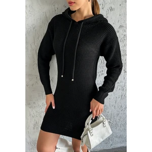 Nosia Fashion Kapüşonlu Uzun Kollu Siyah Renk Triko Elbise