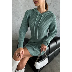 Nosia Fashion Kapüşonlu Uzun Kollu Mint Renk Triko Elbise