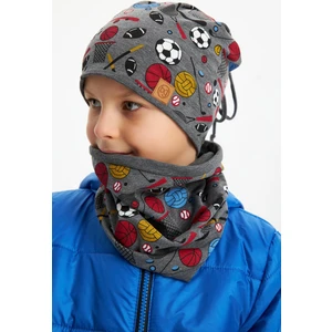 Füme Erkek Çocuk Renkli Figürlü Bere Boyunluk Set Yumuşak Çift Katlı %100 Doğal Pamuklu Penye