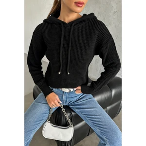 Nosia Fashion Kapüşonlu Uzun Kollu Siyah Renk Triko Kazak