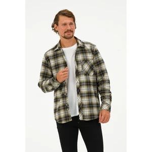 Catto Peak Erkek Haki Oversize Cep Detaylı Ekose Oduncu Gömlek