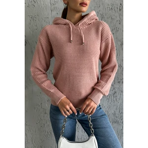 Nosia Fashion Kapüşonlu Uzun Kollu Pudra Renk Triko Kazak