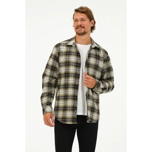 Catto Peak Erkek Haki Oversize Ekose Oduncu Gömlek