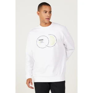 Altınyıldız Classics Erkek Beyaz Oversize Bol Kesim Bisiklet Yaka Pamuklu Baskılı Sweatshirt