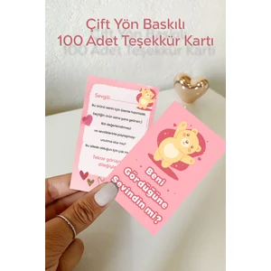 Beni Gördüğüne Sevindin Mi? 100 Adet Ayıcık Teşekkür Kartı 8 5 x 5 5 cm