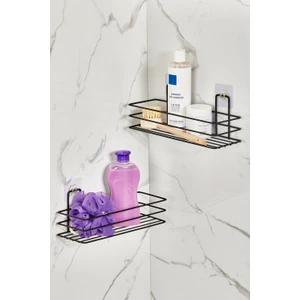 Orsa Home 2 Adet 926 Güçlü Magic Yapışkanlı Siyah Dikdörtgen Banyo Rafı