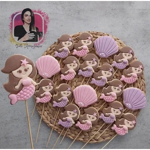 Tatlı Armağanlar Renkli Deniz Kızı ve Istiridye Model Butik Kurabiye - 20 Adet