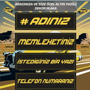 Cybill Store Kişiye ve Aracınıza Özel 1 ADET Altın Yazılı Vantuzlu Dekor Pleksi Plaka Piano Black Siyah