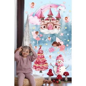 Yeni Yılın Pembe Rüyası Cam Duvar Sticker Seti, Pembe Rüya Yılbaşı Sticker Seti Yılbaşı Süsü Periler