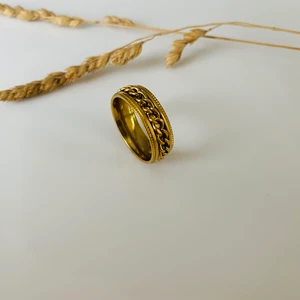 Paslanamaz Çelik Zincir Detaylı Unisex Çelik Yüzük