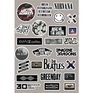 Anime Marketi Rock Müzik gr upları Sticker Seti Ajanda Laptop Telefon Sticker Seti 25 Adet