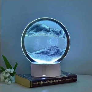 Star Global Ev Ofis Dekorasyonu Hediye 7 Inç Kum Sanatı 3D LED Işıklı Kum Saati Gece Lambası Kum Sanatı Mavi