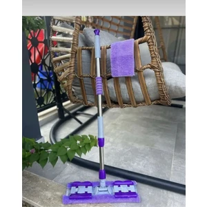 Kitchen Pembelia Mor Mandallı Kıskaçlı Istediğin Bezi Tak Yer Duvar Cam Silme Mopu (Mikrofiber Yedek Bez Hediyeli)