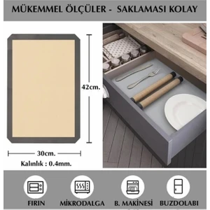 Oliva Nero 2 Adet Gri Renk Silikon Kenar Ortası Cam Elyaf Yanmaz Yapışmaz Pişirme ve Hamur Açma Matı 40*30