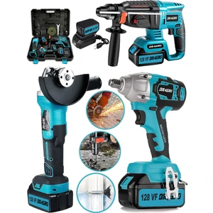 Germany Pro 128 V 3'lü Set Kırıcı Delici Somun Sıkma Taşlama Makinesi 2 Akülü Kömürsüz Full Set