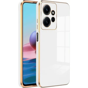 Xiaomi Redmi Note 12 Kılıf Parlak Kenarlı Altın Işlemeli Kamera Korumalı Kapak