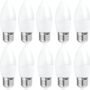 6W Dekoratif LED Mum Ampul Buji 10'lu Paket Beyaz Işık E27 Duylu Küçük Ampul Kalın Duy