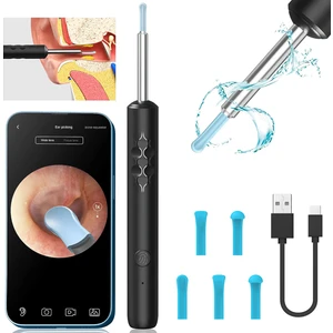 6 Eksen Kulak Wax Temizleme Aracı Seti Kablosuz Otoskop ile 1080P Hd Su Geçirmez Kamera Görsel Kulak Wax Temizleyici Kulak Temizleme Çubuğu Siyah (Yurt Dışından)