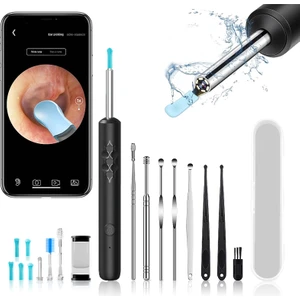 Kulak Balmumu Temizleme Aracı Seti Kablosuz Otoskop 1080P Hd Su Geçirmez Kamera ile Görsel Kulak Kirini Temizleyici 8 Adet Kulak Temizleme Çubuğu Siyah (Yurt Dışından)