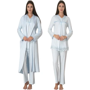 Mavi Sabahlıklı Hamile Lohusa Pijama Takımı