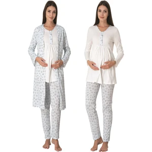 Mavi Sabahlıklı Hamile Lohusa Pijama Takımı