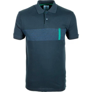 Erkek Lacivert Polo Yaka Slim Fit Dar Kesim Baskılı %100 Pamuk T-Shirt Jeans 1124