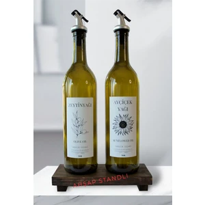 IMKER HOME Ahşap Stantlı Amber Cam Ayçiçek Yağı Zeytinyağı Şişesi Sıvıyağlık Yağdanlık 750ML