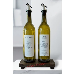 Imker Home Ahşap Stantlı Amber Cam Zeytinyağı Nar Ekşisi Şişesi Yağdanlık Sosluk 750ML