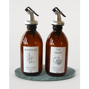 IMKER HOME Amber Cam Zeytinyağı Nar Ekşisi Şişesi 250ML 2li Set Yağdanlık Sosluk