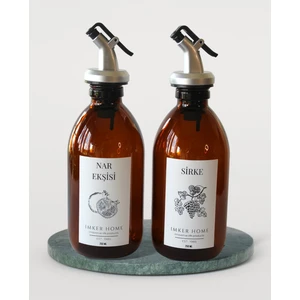 IMKER HOME Amber Cam Nar Ekşisi Sirke Şişesi 250ML 2li Set Sosluk Yağdanlık