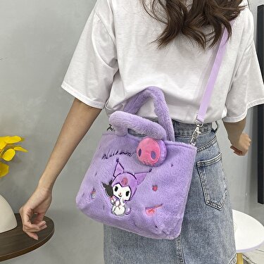 Beautifyy Sevimli Çizgi Film Çanta Sanrio Çanta Kuromi Tarçın Köpek Omuz Crossbody Çanta Peluş