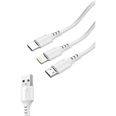 Lucatech 3lü Kablo Çoklu Şarj Kablosu iPhone / Micro / Type-C 3in1 USB Ultra Hızlı Şarj