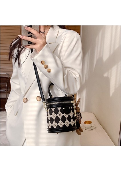 Küçük Çanta Kadın Moda Niş Çapraz Çanta Doku Doku Eşkenar Dörtgen Portatif Kova Çanta (Yurt Dışından)