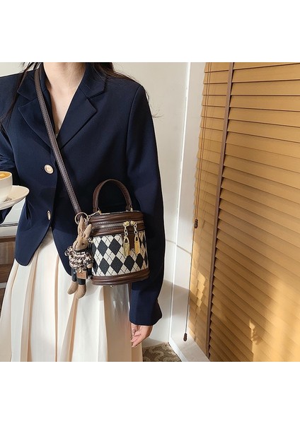 Küçük Çanta Kadın Moda Niş Çapraz Çanta Doku Doku Eşkenar Dörtgen Portatif Kova Çanta (Yurt Dışından)